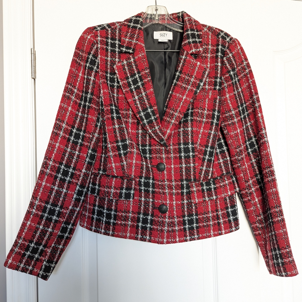 Suzy Shier Red Plaid Blazer